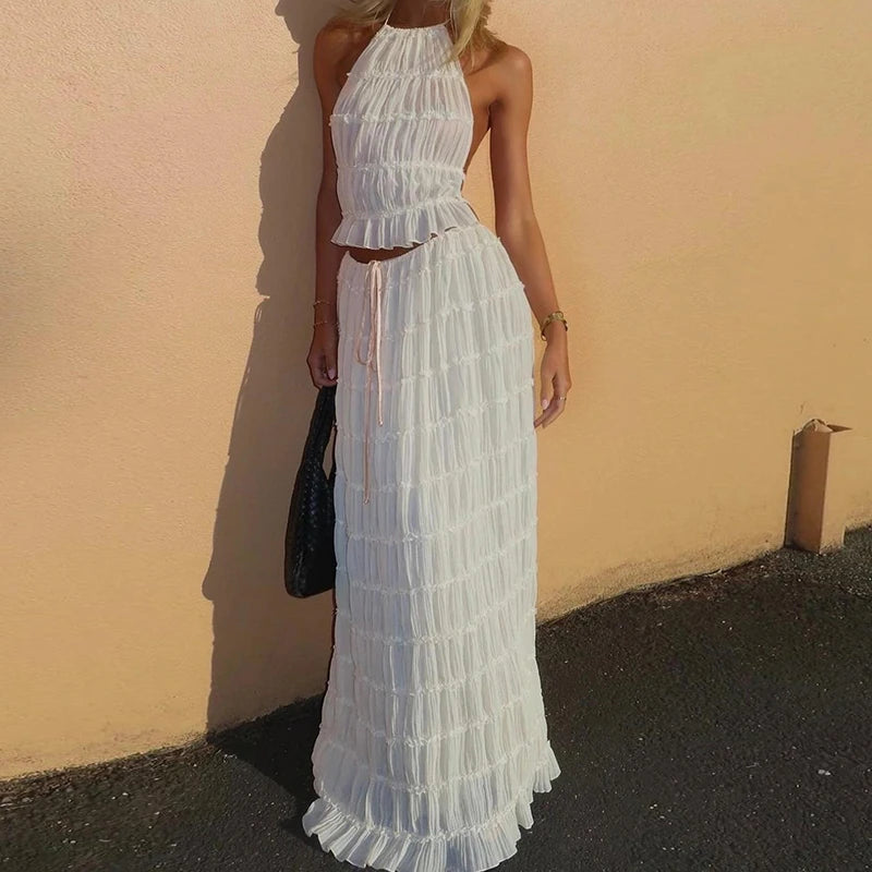 Boho Backless Halter Top & Maxi Skirt Set