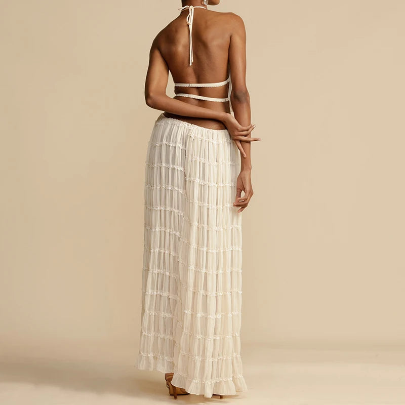 Boho Backless Halter Top & Maxi Skirt Set